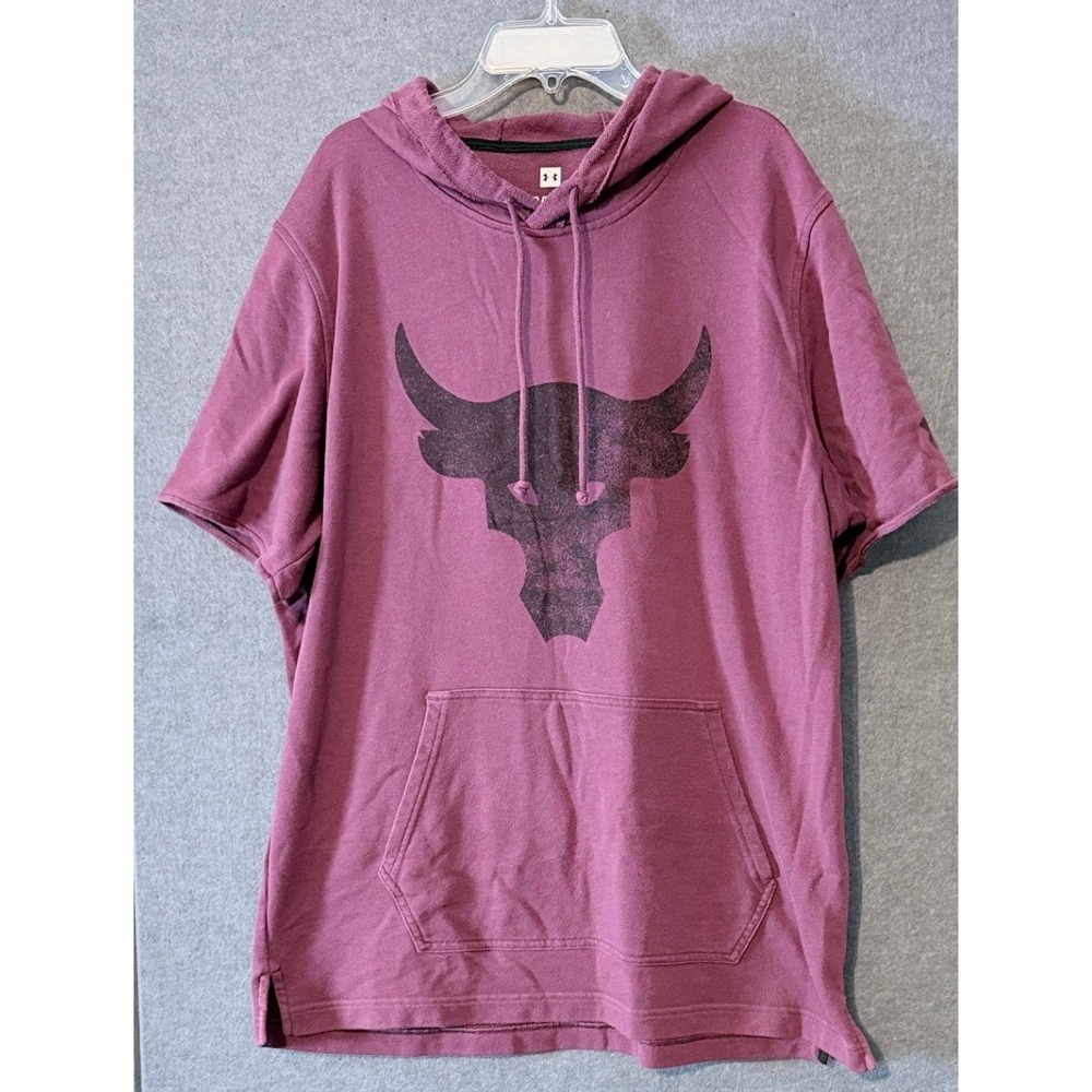Under Armour Project Rock Short Sleeve Hoodie XL Mauve Brahma Bull Gym Athletic